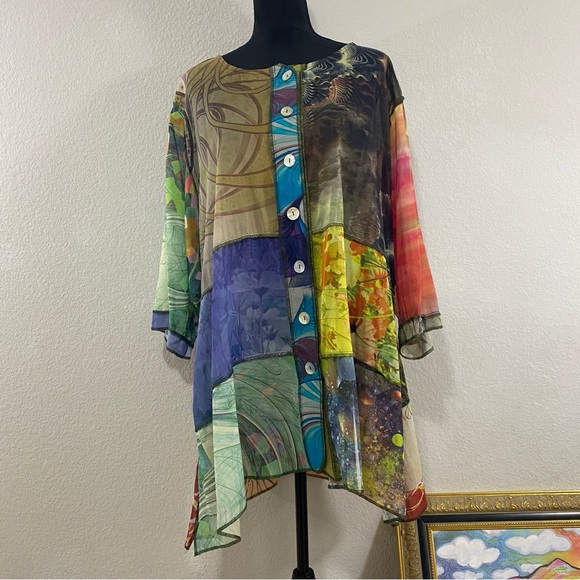 Sterling Styles Tops - Vintage Sterling Styles Colorful Patchwork Button-Up Tunic, 100% Cotton, Artsy